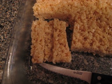Cut portion of Rice Krispies Treat