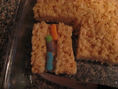 Gummy worms as sushi